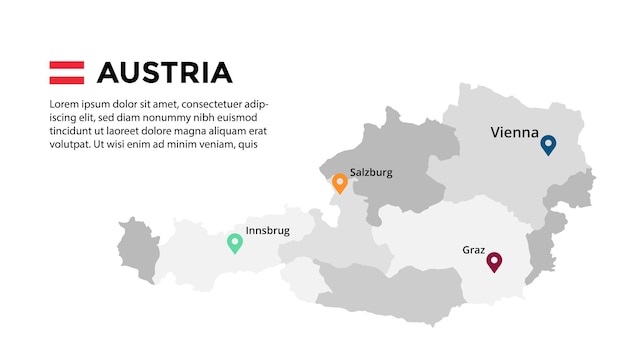 Modello di infografica mappa vettoriale austria presentazione diapositiva paese europa