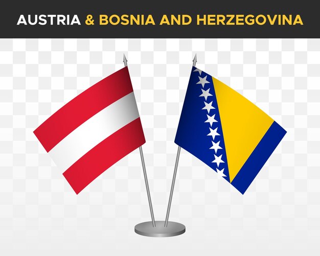 Austria vs bosnia herzegovina desk flags mockup isolated 3d vector illustration table flags