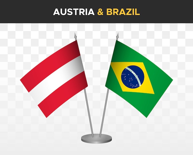 Austria vs brazil desk flags mockup isolated 3d vector illustration table flags