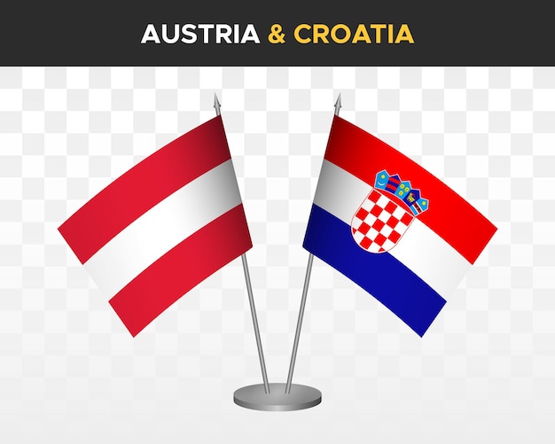 Austria vs croatia desk flags mockup isolated 3d vector illustration table flags