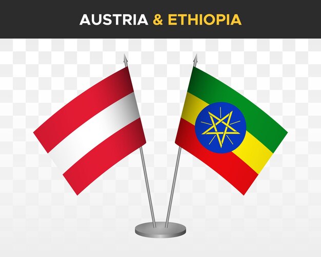 Austria vs ethiopia desk flags mockup isolated 3d vector illustration table flags