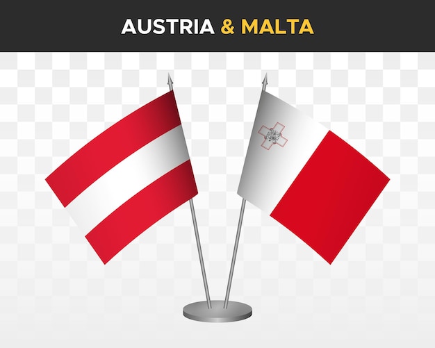 Austria vs malta desk flags mockup isolated 3d vector illustration table flags