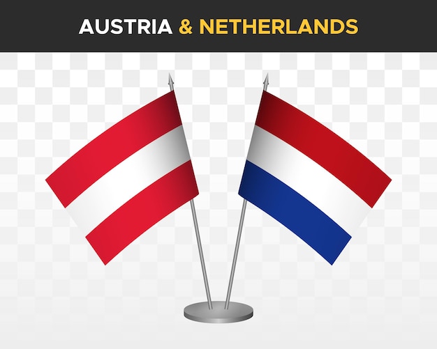 Austria vs netherlands desk flags mockup isolated 3d vector illustration table flags