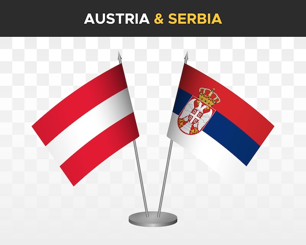 Austria vs serbia desk flags mockup isolated 3d vector illustration table flags