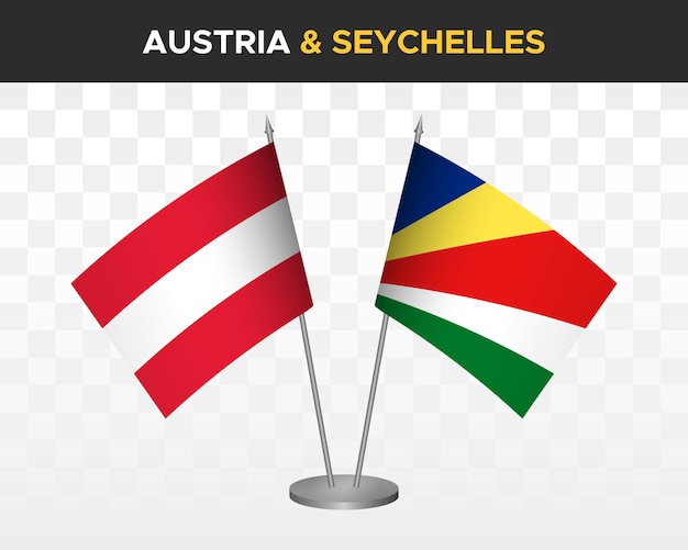 Austria vs seychelles desk flags mockup isolated 3d vector illustration table flags