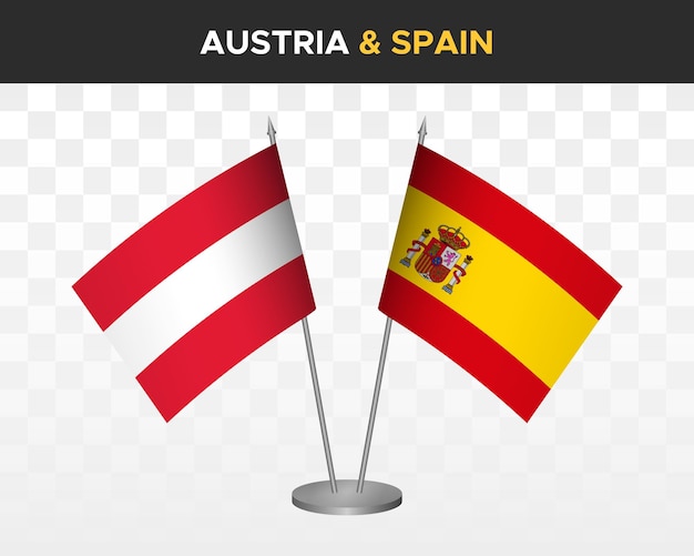 Austria vs spain desk flags mockup isolated 3d vector illustration table flags