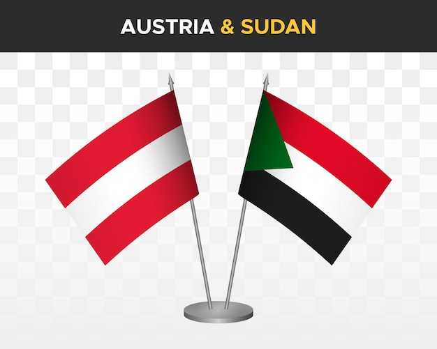 Austria vs sudan desk flags mockup isolated 3d vector illustration table flags