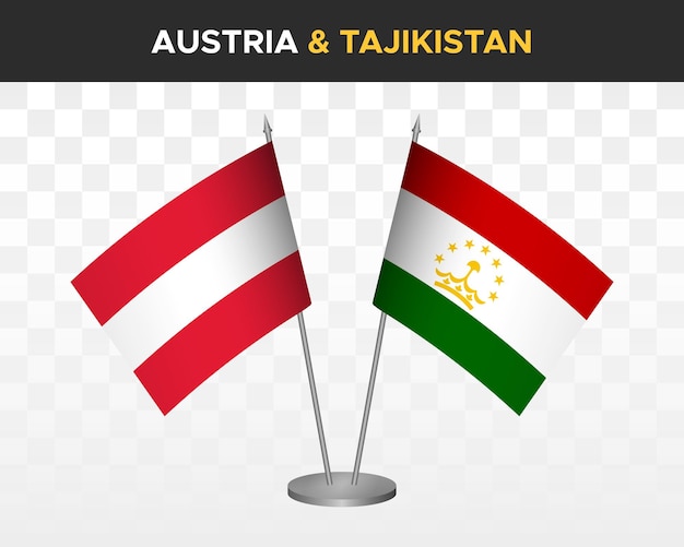 Austria vs tajikistan desk flags mockup isolated 3d vector illustration table flags