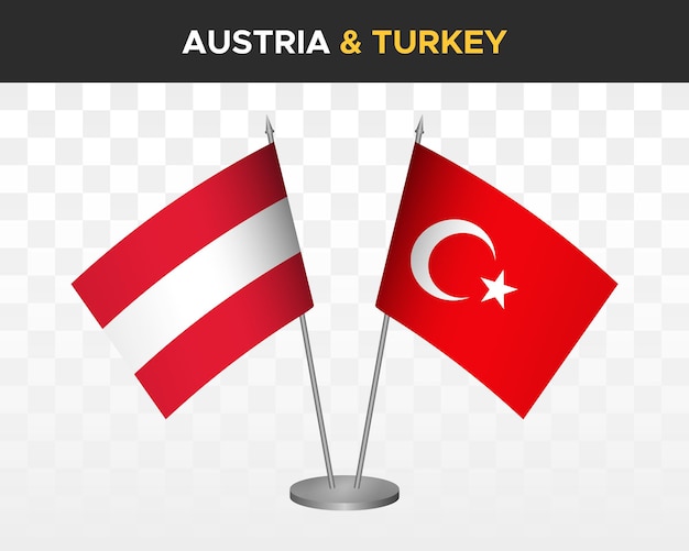 Austria vs turkey desk flags mockup isolated 3d vector illustration table flags