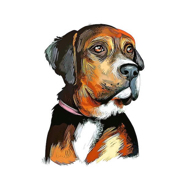 Austrian Black And Tan Hound Dog Watercolor Sketch Hand Drawn Illustration