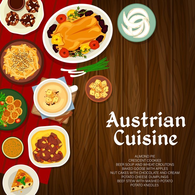 Austrian cuisine vector poster meals of austria