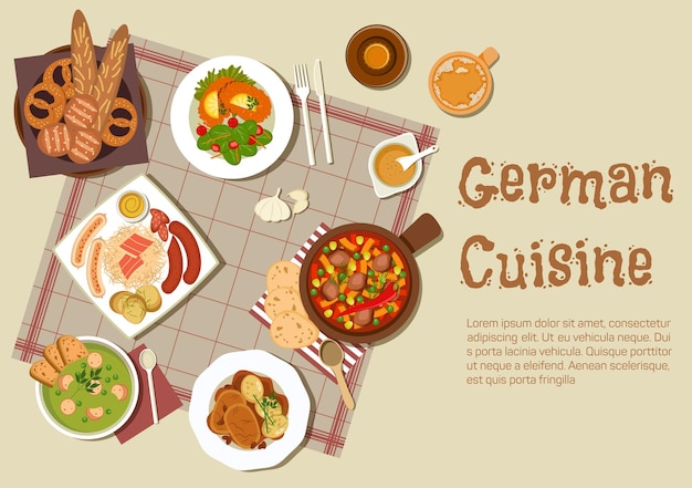 Icona piana di autentici piatti di carne tedeschi
