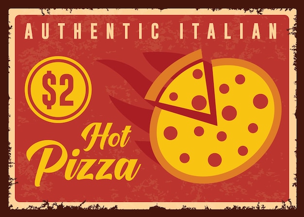 Vettore autentica pizza italiana vintage cartello in metallo poster retrò disegno vettoriale