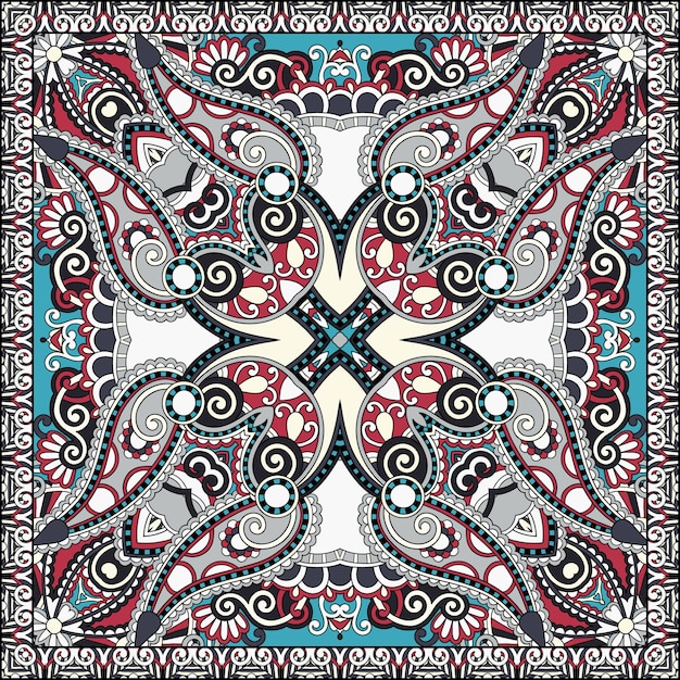 Authentic silk neck scarf or kerchief square pattern design in ukrainian style for print on fabric