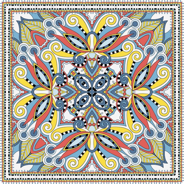 Authentic silk neck scarf or kerchief square pattern design in ukrainian style for print on fabric