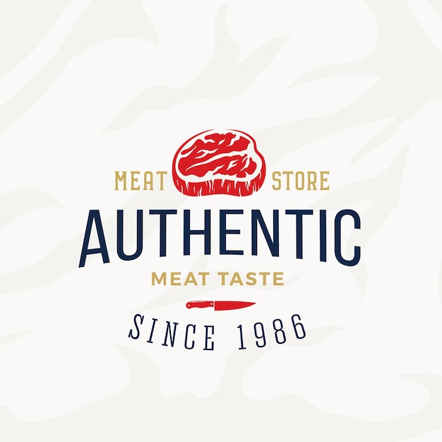 Authentieke vleeswinkel vintage typografie label embleem of logo sjabloon premium kwaliteit steak teken slagerij en barbecue pictogrammen met getextureerde achtergrond