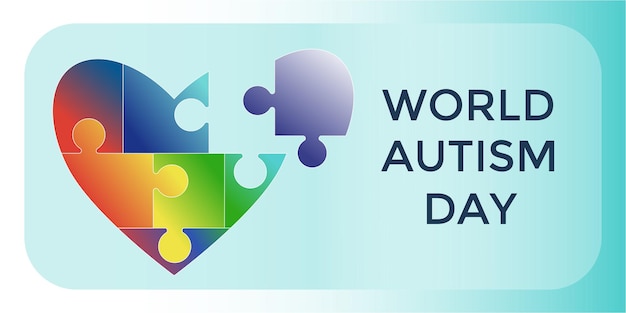 자폐증에 대한 인식 개념 배너: 자폐증의 상징으로 퍼즐 조각의 심장을 가진 평평한 디자인 포스터에 대한 터 일러스트레이션