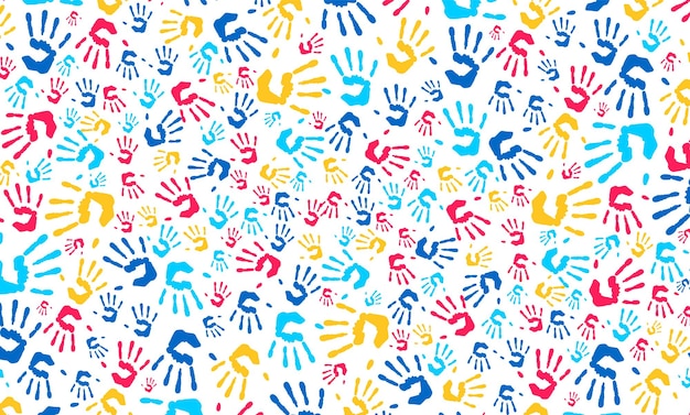 Autism Awareness Day concept colorful kids hand together seamless pattern background