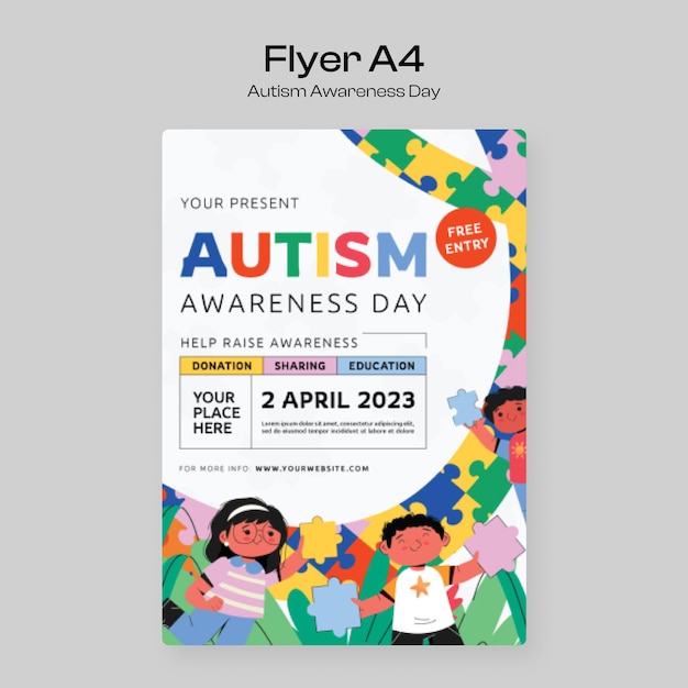 Vector autism awareness day flyer template