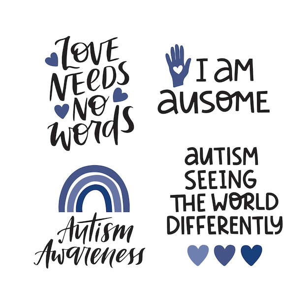 Autism Awareness Day vector illustration set