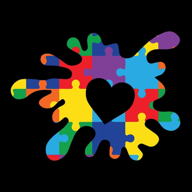 Vector autism awareness month blocks splash heart