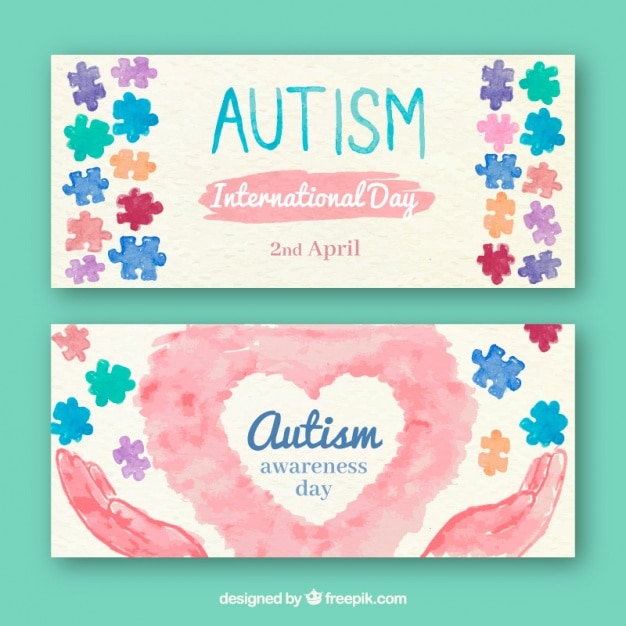 Autism day watercolor banners