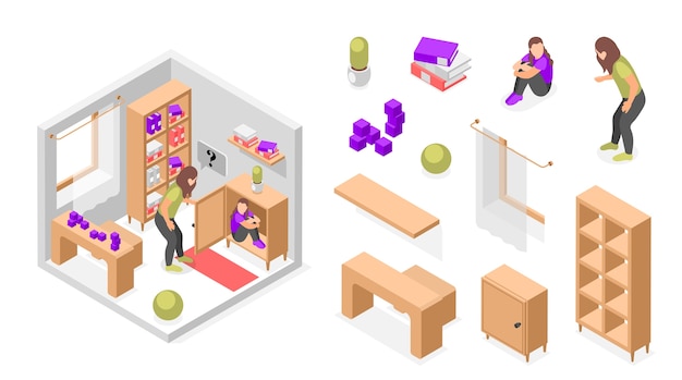 Autism illustration and icons in isometric view