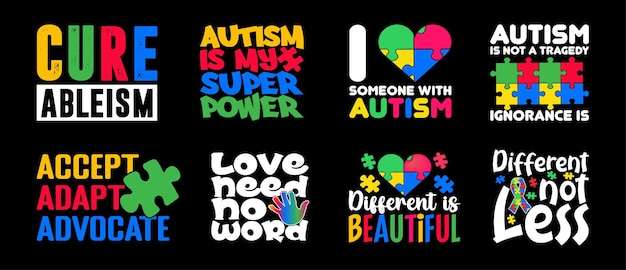 Vettore autism t shirt design bundle camicia autism vector autism t shirt design collection
