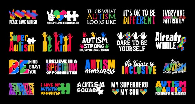 Vettore autism t shirt design bundle camicia autism vector autism t shirt design collection