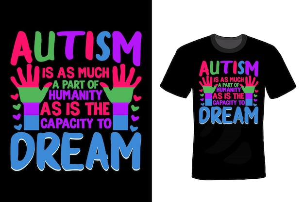 자폐증 T 셔츠 디자인 타이포그래피 빈티지