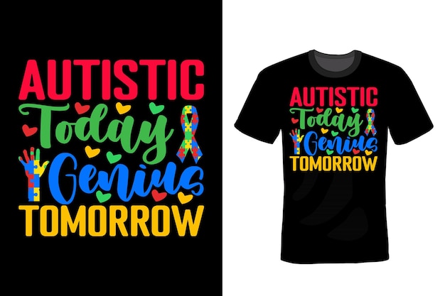 자폐증 T 셔츠 디자인 타이포그래피 빈티지