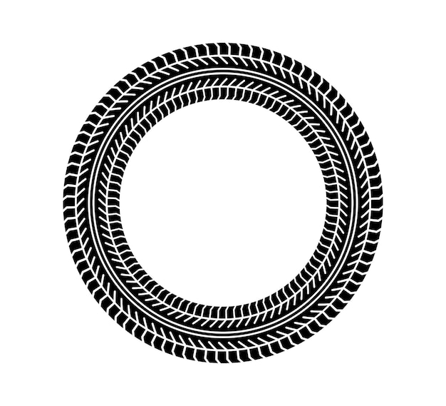 Auto band loopvlak cirkelframe Auto en motorfiets band patroon wiel band loopvlak track afdrukken zwarte band ronde rand Vector illustratie geïsoleerd op een witte achtergrond