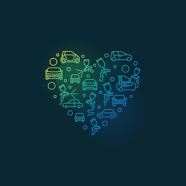 Auto Body Painting Heart vector line colored illustration