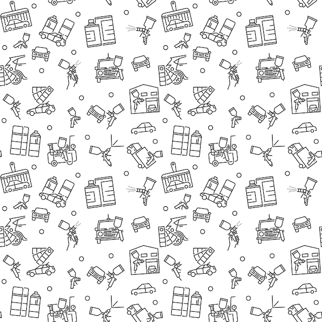 Auto body painting vector concept minimal outline seamless pattern