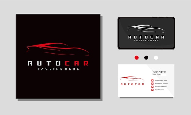 Vector auto car super car logo in simple red line graphic design template vector