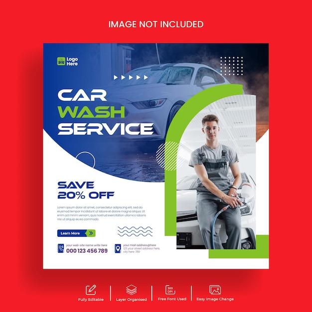 Auto car wash diensten Instagram post en social media banner flyer sjabloonontwerp