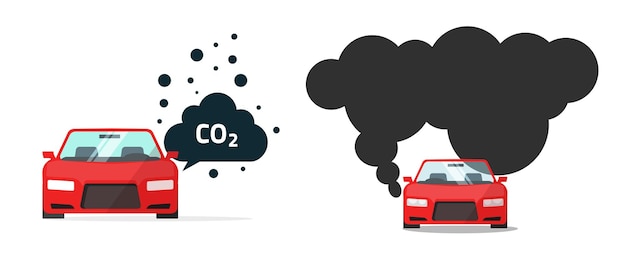 Auto co2 uitlaatemissie icoon of voertuig auto kooldioxide gas rook wolk vervuiling