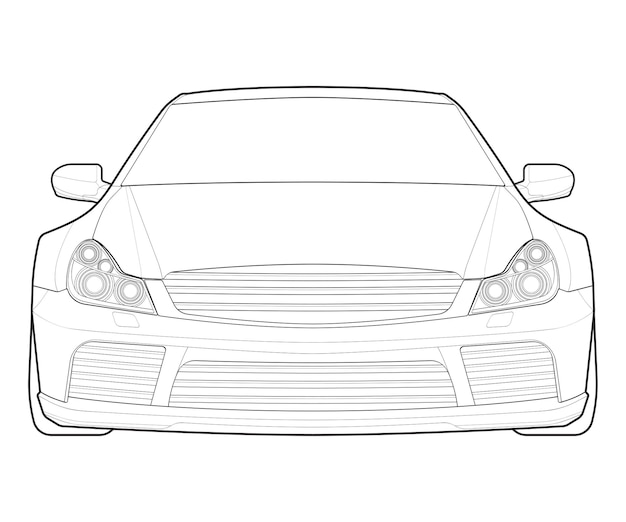 Auto contour vector front view auto met lijn kunst stijl geïsoleerde auto vector kunst handgetekende auto vector