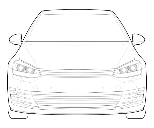 Auto contour vector front view auto met lijn kunst stijl geïsoleerde auto vector kunst handgetekende auto vector