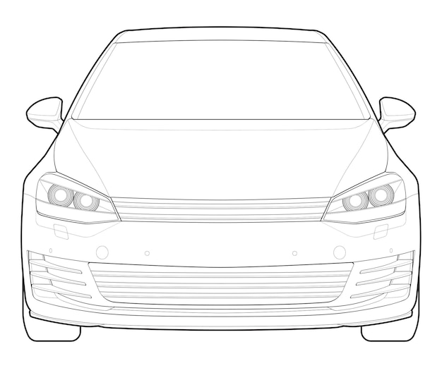 Auto contour vector front view auto met lijn kunst stijl geïsoleerde auto vector kunst handgetekende auto vector