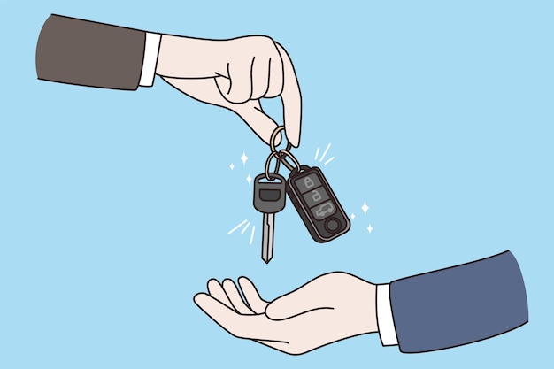auto dealer give car keys to buyer