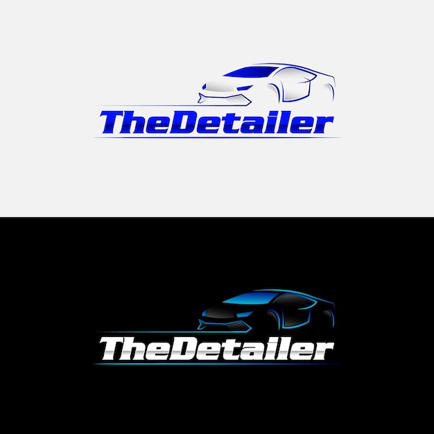 логотип автодетали и мойки с линейным изображением автомобиля Lamborghini и модным шрифтом