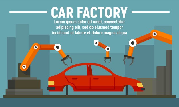 Auto fabriek banner, vlakke stijl
