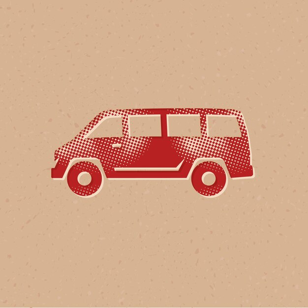 Vector auto halftone stijlicoon met grunge achtergrond vectorillustratie