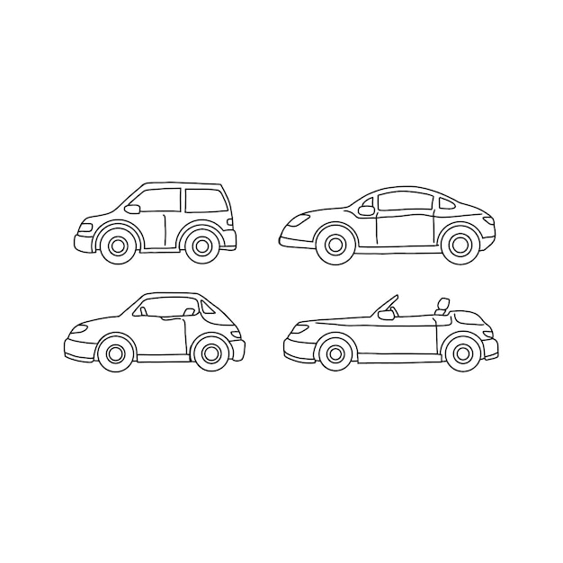 auto handgetekende doodle illustratie vector set