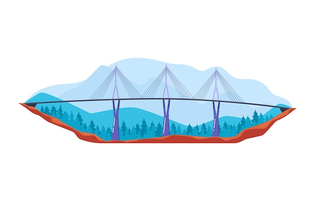 Auto hangbrug over baai in Amerika kleurrijke architectuur cartoon stijl vector