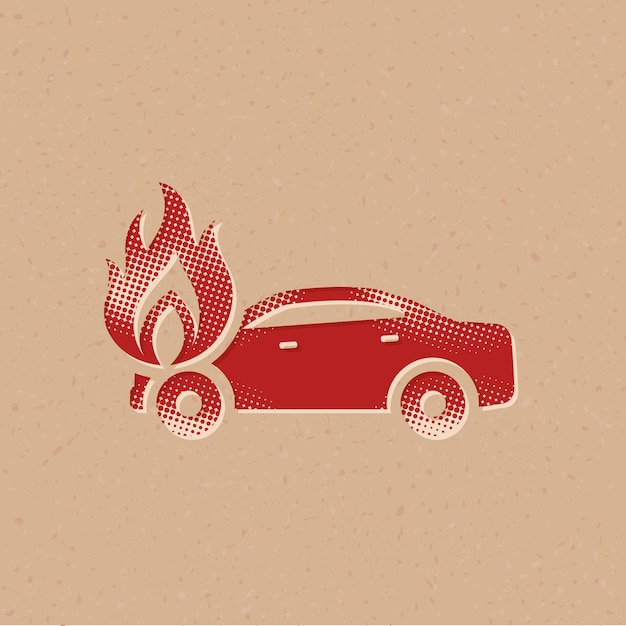 Auto in brand halftone stijlicoon met grunge achtergrond vectorillustratie