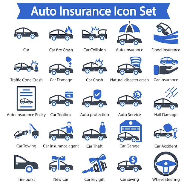 Auto insurance Blue Icon Set