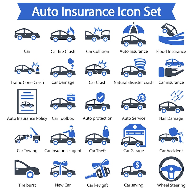 Auto insurance Blue Icon Set