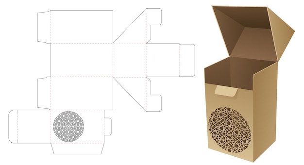 Откидная коробка с автоматическим замком, шаблоном для высечки окна с арабским узором и 3D-макетом